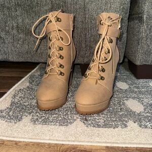JustFab Tan Lace-Up Boots for Women